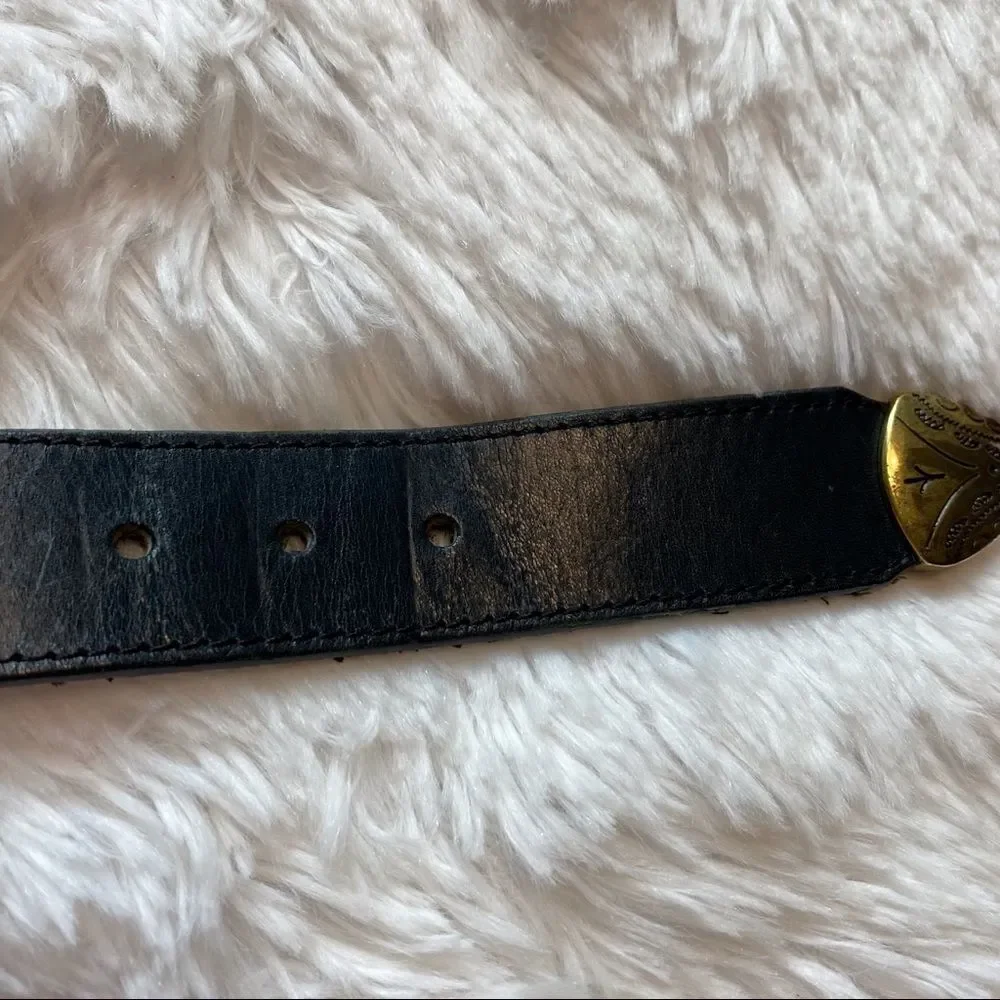 Brighton Vintage Multi-colored Leather Belt With Gold Tone Hardware